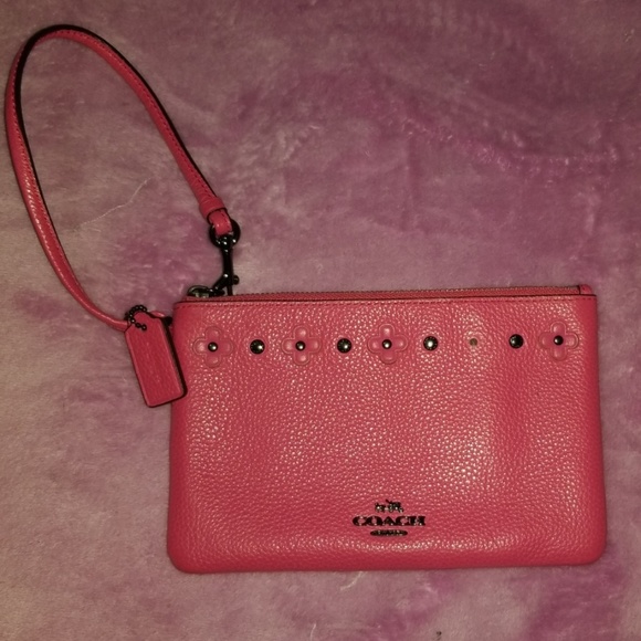 Coach Handbags - Coach Pink Floral Rivets Wristlet